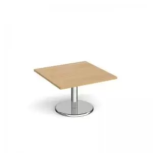 image of Pisa square coffee table with round chrome base 800mm - oak