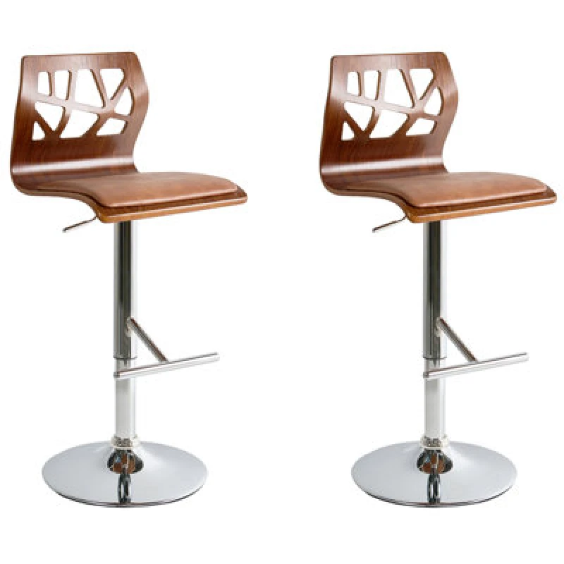Image of Beliani Set Of 2 Bar Chairs Petersburg Faux Leather Brown/ Silver
