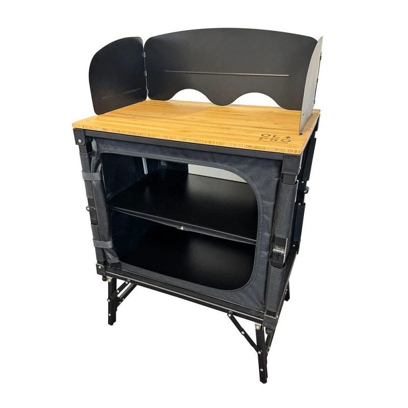 Image of Olpro Bamboo 3 in 1 Folding Table Storage Camping Cupboard Multicolor Unisex