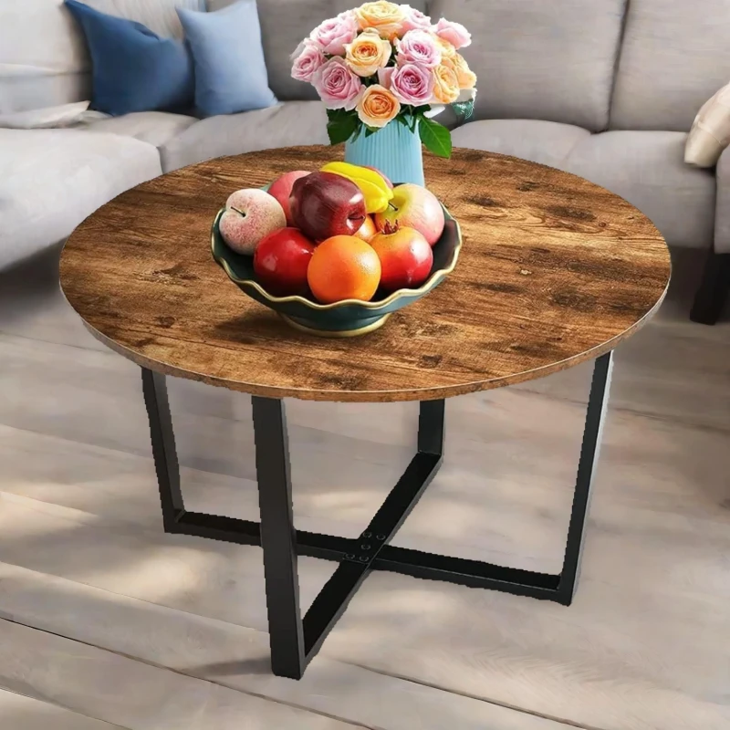 Image of Rafaelo Mobilia Industrial 80CM Round Coffee Table Rustic Brown Brown Unisex