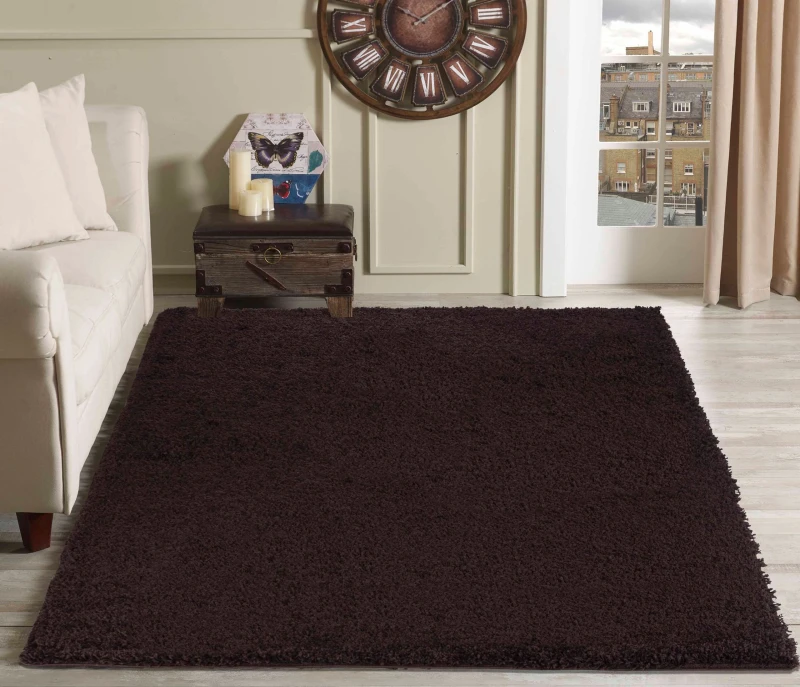 Image of Desire Rugs Plain Living Room Shaggy Area Rugs Brown 160X230 Cm