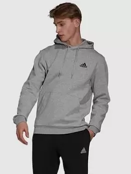 Image of adidas Sportswear Essentials Fleece Hoodie, Grey Heather/Black Size M Men