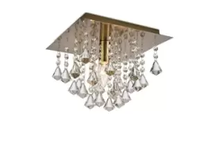 image of Acton Flush Ceiling 1 Light E14, 250mm Square, Antique Brass, Prism Crystal