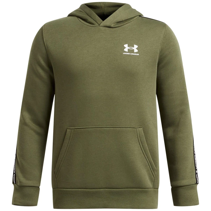 Image of Under Armour Kids Icon Fleece Taping Juniors Hoodie Mrne Grn/Wht male 11-12 (L)