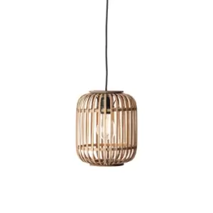 image of Mathias Single Pendant Ceiling Lamp, Natural Bamboo, Plywood, Matt Black Paint