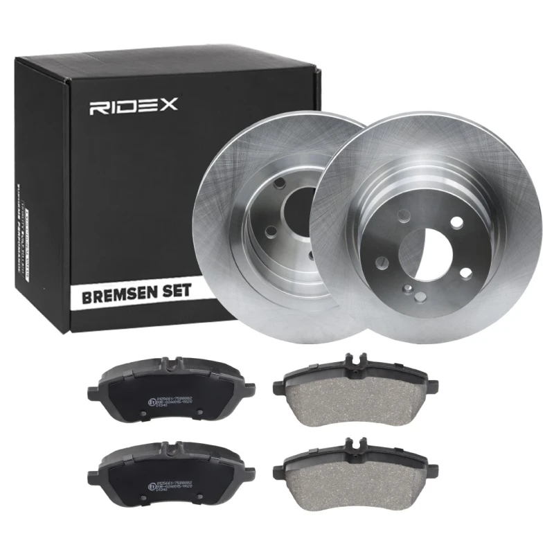 Image of RIDEX 3405B1195 Brake disc and pads set Front Axle, Brake Disc Type: Solid, excl. wear warning contact Brake Set,disc brakes (3405)
