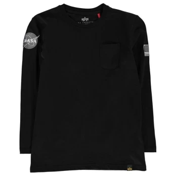 image of Alpha Industries Nasa Long Sleeve Badge T Shirt - Black