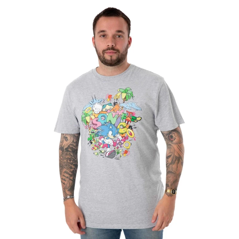 Image of Sonic the Hedgehog Sonic the Hedgehog Men Short Sleeved T-Shirt in Grey Size: Small Grey S Male 5063203006649