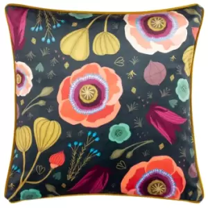 Image of Bright Blooms Illustrated Cushion Navy