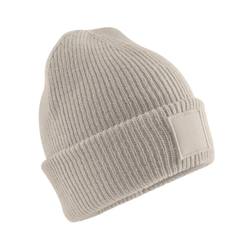 Image of Beechfield Tonal Patch Cuffed Beanie in Natural Natural Unisex One Size