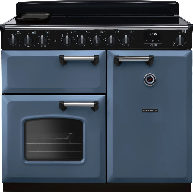 Image of Rangemaster CLDL100EIPSTB/CM1 Classic Deluxe 100cm Induction Range Cooker Chrome Trim 14676 - STONE Blue CLDL100EIPSTB/CM1
