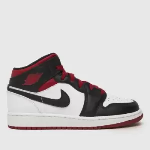 Image of Nike Jordan White & Black Air 1 Mid Boys Youth Trainers