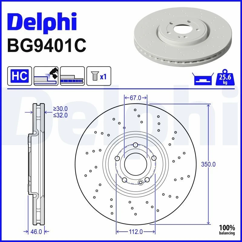 Image of DELPHI Brake disc DELPHI BG9401C