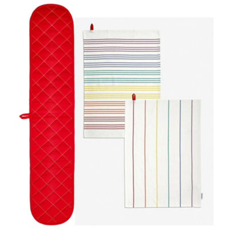 Image of Sur La Table Colour Me Happy Double Oven Glove & Set of 2 Striped Tea Towels Multi unisex