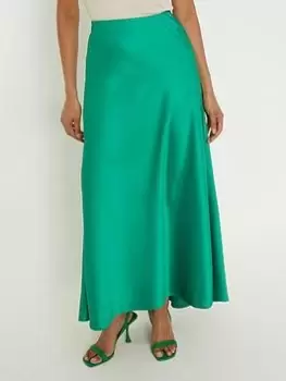 image of Dorothy Perkins Satin Bias Midaxi Skirt - Green, Size 10, Women