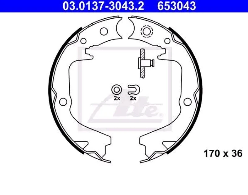 Image of ATE 03.0137-3043.2 Handbrake Shoes without lever Brake Shoe Set,parking brake (1419)