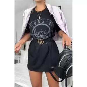Image of I Saw It First Guns N Roses Print T-Shirt Dress - Black