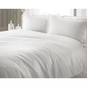 Image of Jansons Waffle Duvet Set (Double) (White) - White