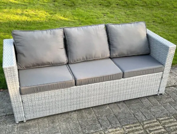 image of Fimous 3 Seater Outdoor Light Grey Rattan Lounge Complete Sofa Set with Thick Cushion