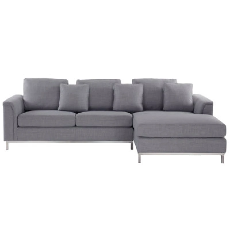 Image of Beliani Corner Sofa 4 Seater Oslo Fabric Light Grey Left Hand