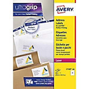 Image of AVERY Address Labels L7168-100 UltraGrip White Self Adhesive A4 199.6 x 143.5mm 100 Sheets of 2 Labels