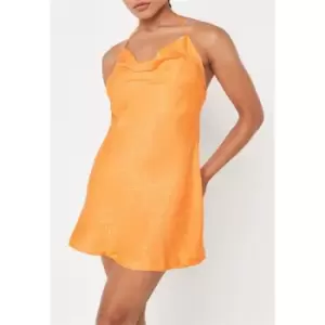 Image of Missguided Animal Print Cowl Neck Satin Mini Dress - Orange