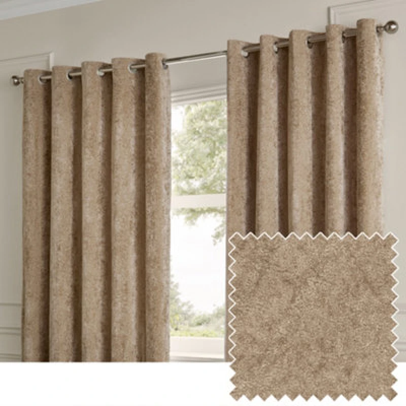 Image of Paoletti Lustre Velvet Fully Lined Eyelet Curtain Pair in Beige Size: 229cm width x 137cm drop Beige Unisex 229cm width x 137cm drop