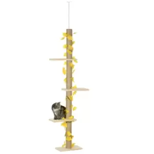 Image of PawHut 202-242cm Height Adjustable Floor to Ceiling Cat Tree for Indoor Cats with Sisal Scratching Post, 3- Tier Cat Tower Climbing Activity Centre wi