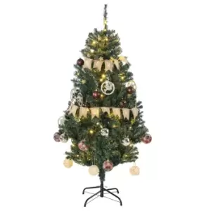 image of HOMCOM 5' Artificial Prelit Christmas Trees Holiday Decor with Warm White LED Lights, Decoration, Banner, Tag, Ball