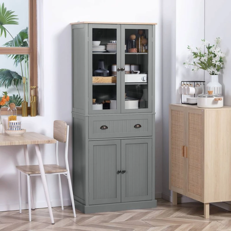 Image of HOMCOM HOMCOM Tall Kitchen Cupboard, 5-tier Storage Cabinet with Adjustable Shelves in Grey Grey One Size Unisex 5063603067288