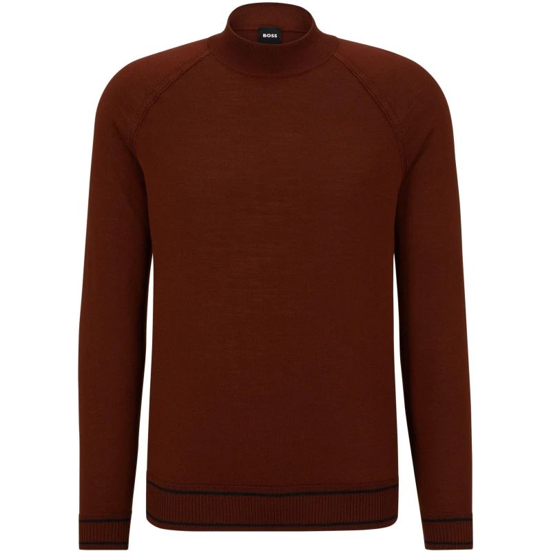 Image of Boss Mens Favino Crew Neck Ribbed Crew Sweatshirt Medium Brown male S
