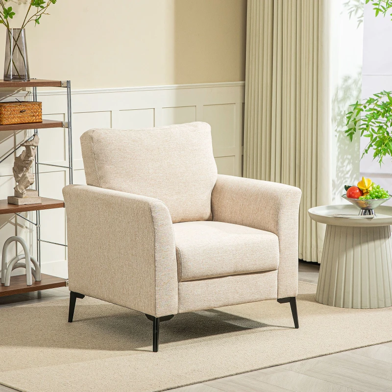 Image of HOMCOM Linen Fabric Modern Sofa with Metal Legs, Wood Frame, Beige Beige