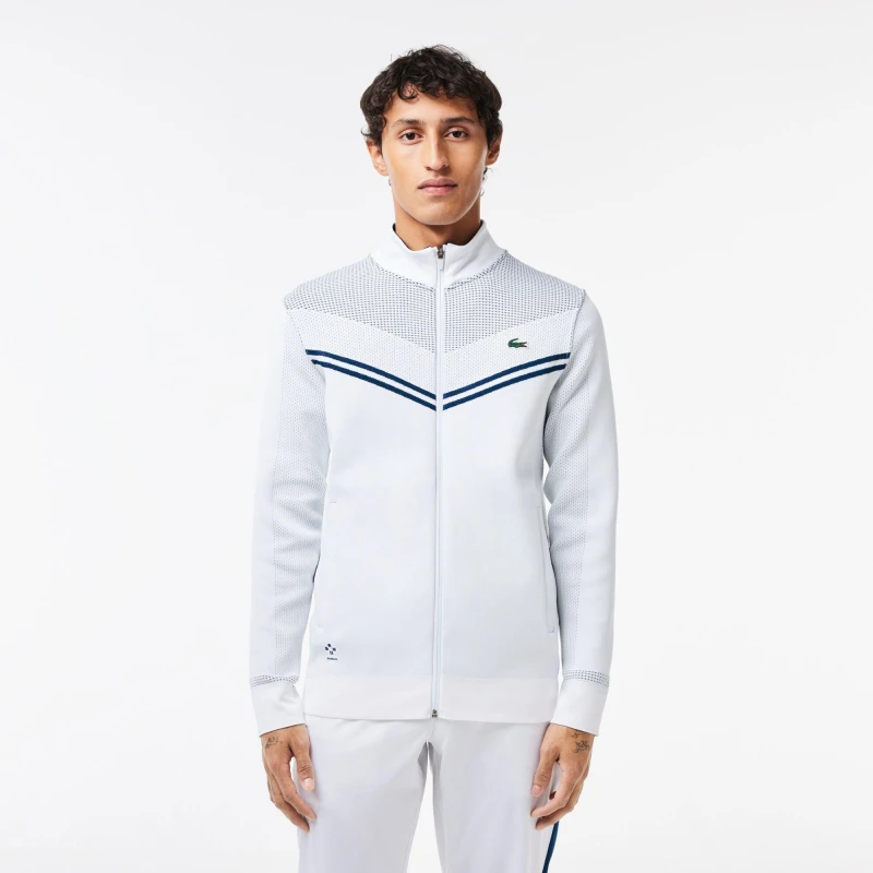 Image of Lacoste Mens Crew Neck Ribbed Sweatshirt White/Methylene male XS