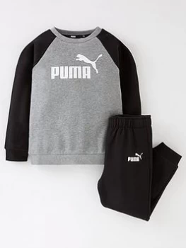 image of Boys, Puma nfants Minicats Essentials Raglan Fleece Jogger Set - Black, Size 9-12 Months