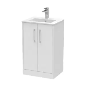 image of Hudson Reed Juno 500mm Floor Standing 2 Door Vanity & Minimalist Basin - White Ash