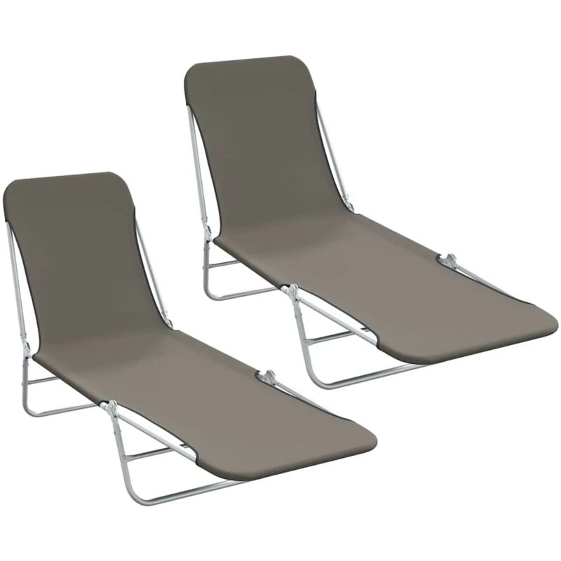 Image of VIDAXL Folding Sun Loungers 2 pcs Steel and Fabric Grey Vidaxl 44302