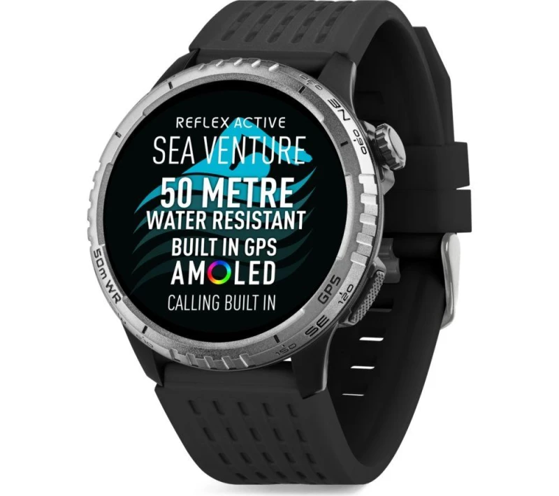 Image of REFLEX ACTIVE Sea Venture Smartwatch - Black, Silicone Strap, Black 5018479164111
