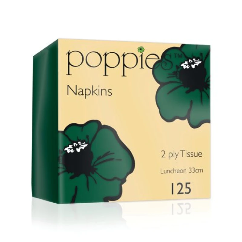Image of Poppies 2-Ply Tissue Napkins Luncheon Forest Green 33cm (125 Pack) 3324FG