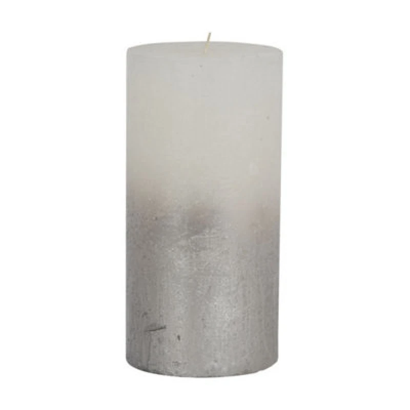 Image of Buttercup Farm Pillar Candle With Metallic Ombre Base - Paraffin - L10 X W10 X H20 Cm - Silver/white