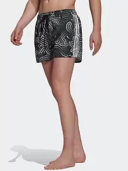 Image of adidas Very Short Length Colour Maze Clx Swim Shorts, Black Size XS Men