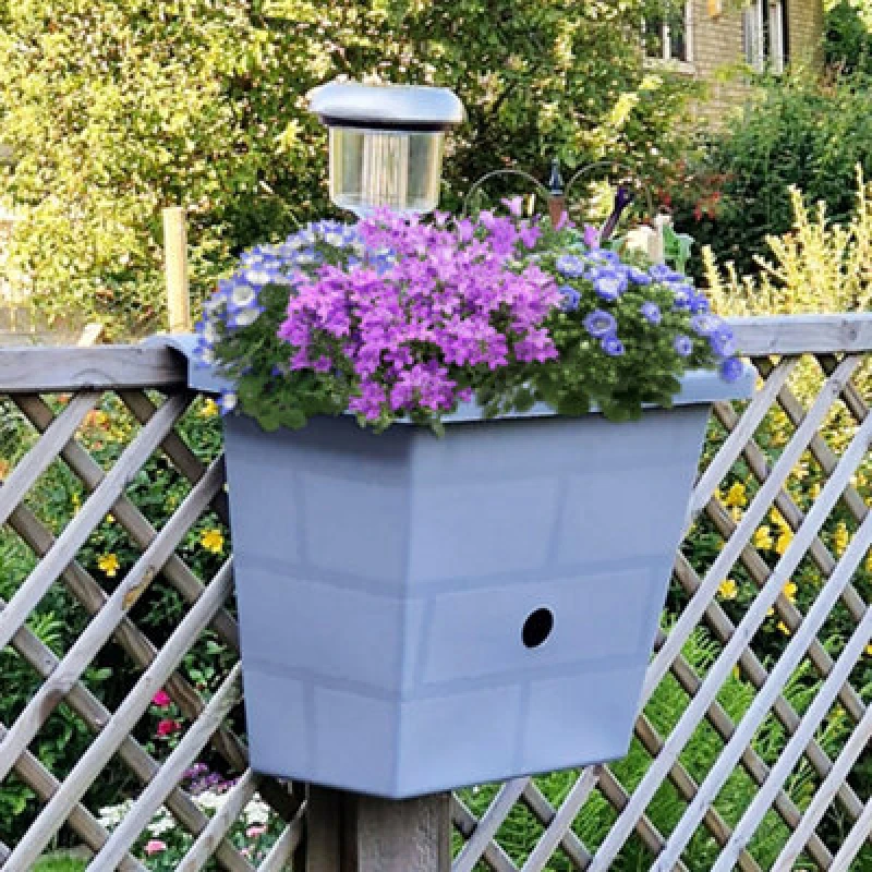Image of You Garden Yougarden 3-In-1 Fence Planter, Birdbox And Solar Light, Go Illuminest Light Grey, 6 Litre Planter