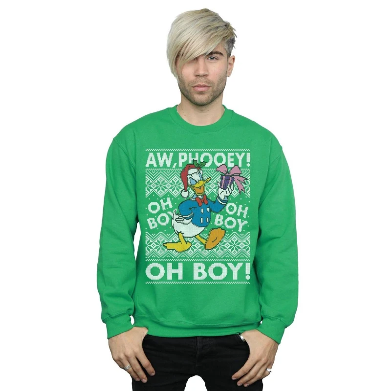 Image of Disney Men Donald Duck Christmas Fair Isle Sweatshirt in Green Size: Small Green S Male 5057736355169