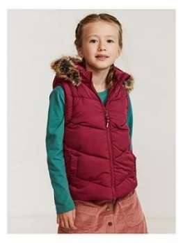 Image of FatFace Girls Elsie Faux Fur Hooded Gilet - Berry, Size 8-9 Years, Women