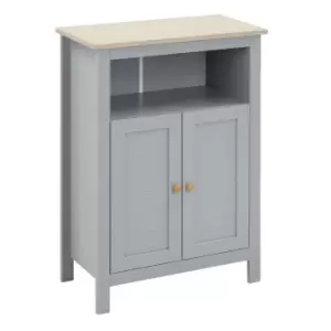 image of Kleankin Bathroom Floor Storage Cabinet, Standing Unit With Doors Adjustable Shelf - Grey