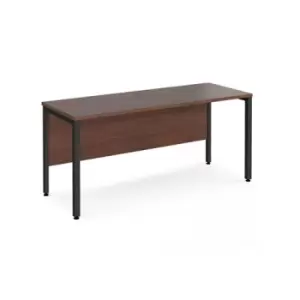 image of Office Desk 1600mm Rectangular Desk With Bench Leg Walnut Tops With Black Frames 600mm Depth Maestro 25