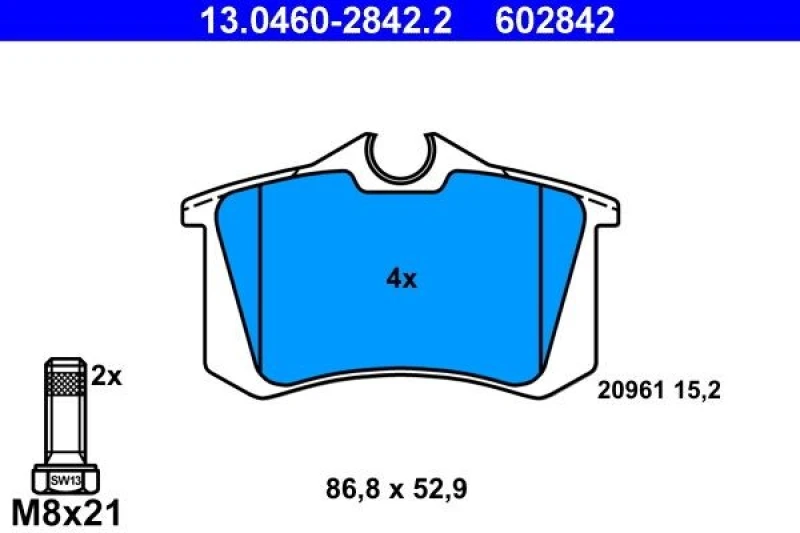 Image of ATE 13.0460-2842.2 Brake pad set excl. wear warning contact, with brake caliper screws Brake Pad Set,disc brake (402)