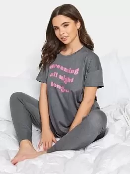 Image of PixieGirl Petite Dreaming All Night Cuffed Pj Set - Grey, Size 12-14, Women