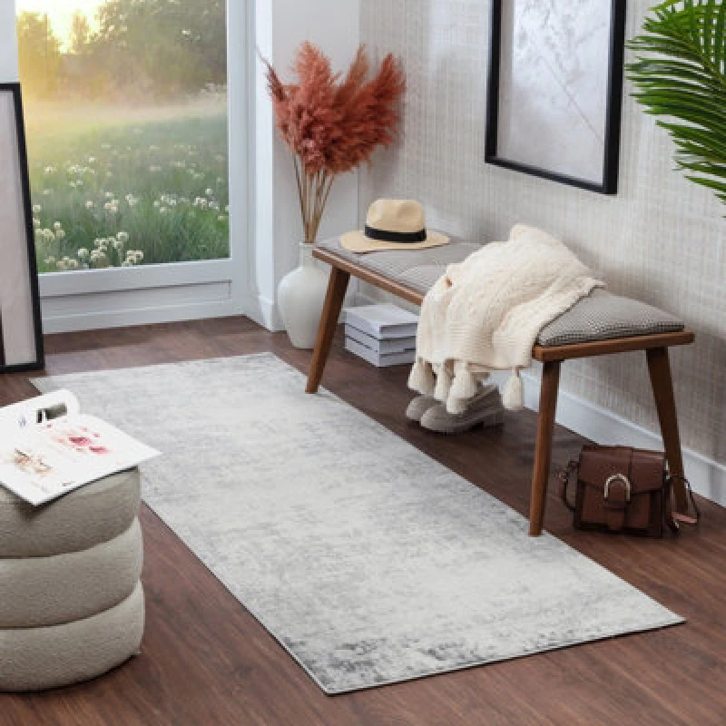 Image of Livabliss Abstract Modern Marble Charcoal Alix Runner Rug 80 X 220 Cm - Easy Care, Non Shedding, Ideal For Hallway Or Beside The Bed
