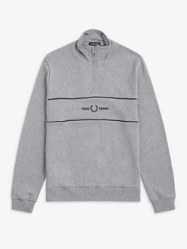 Image of Fred Perry Panel Half Zip Sweatshirt, Grey Marl, Size L, Men