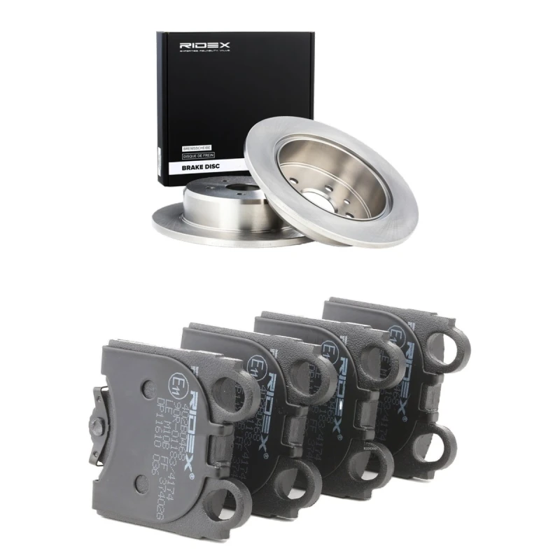Image of RIDEX 3405B3347 Brake disc and pads set Rear Axle, Brake Disc Type: Solid, with acoustic wear warning Brake Set,disc brakes (3405)